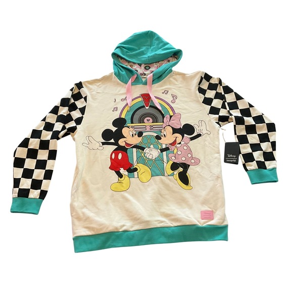 Loungefly Tops - Disney Loungefly Mickey Minnie Mouse Retro Jukebox Graphic Hoodie Women's XL‎
